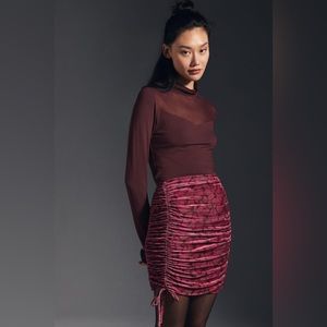 Anthropologie Ruched Purple Floral Velvet Skirt